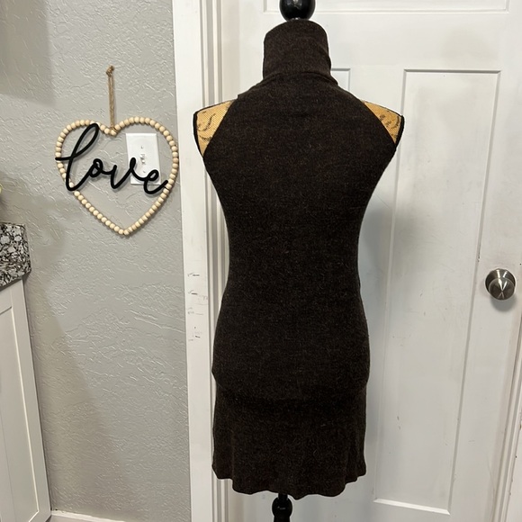 ZARA KNIT ITALIAN BROWN YARN HIGH NECK ASYMMETRIC TUNIC STYLE TOP SMALL - Picture 8 of 13